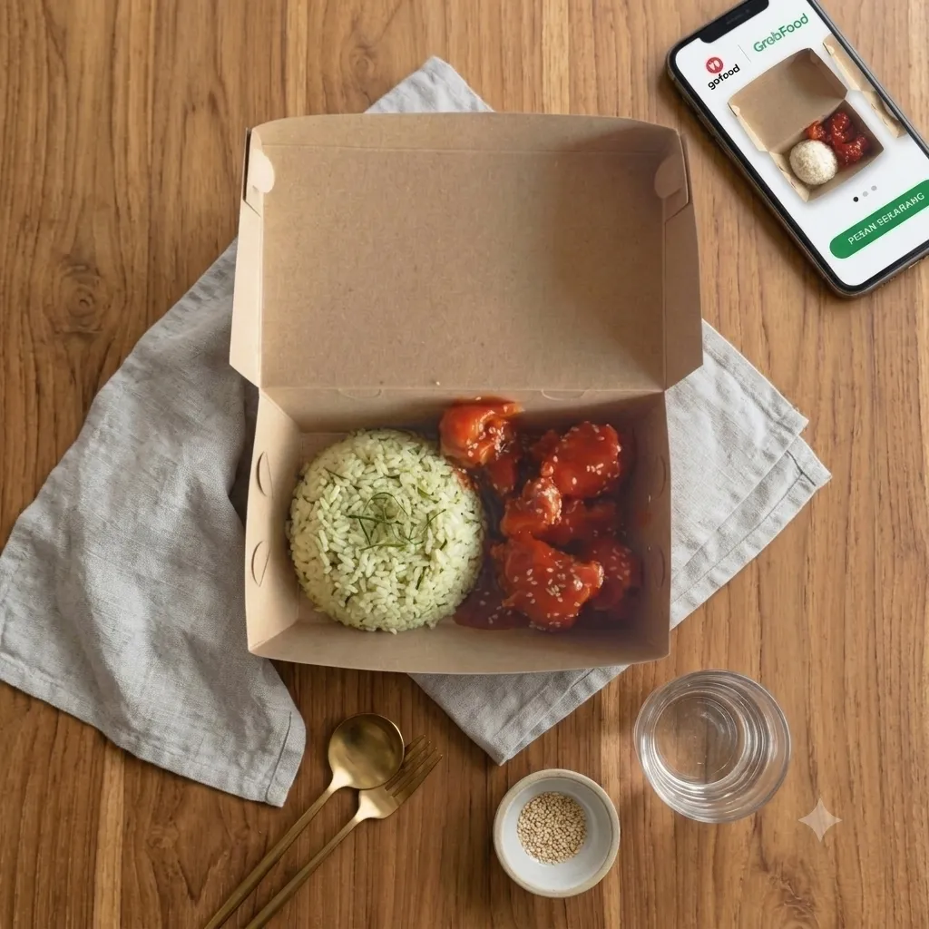 Nasi daun Jeruk Ayam Saus Korea Spicy 