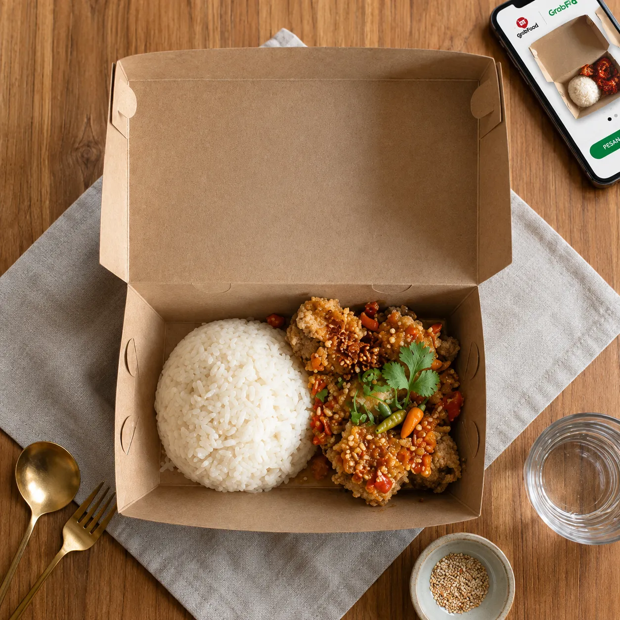 Nasi Putih Ayam Sambal Geprek